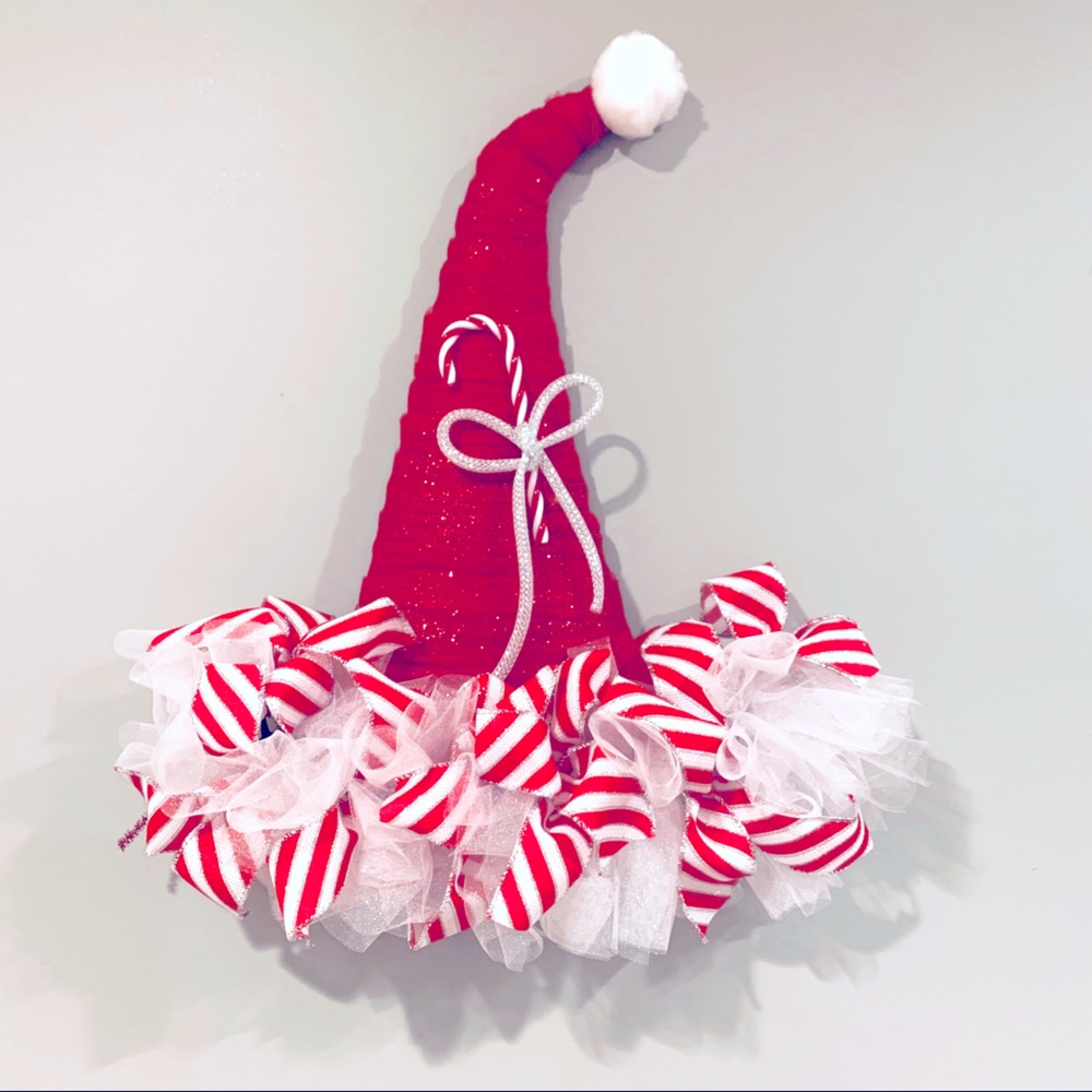 Candy cane Santa hat wreath